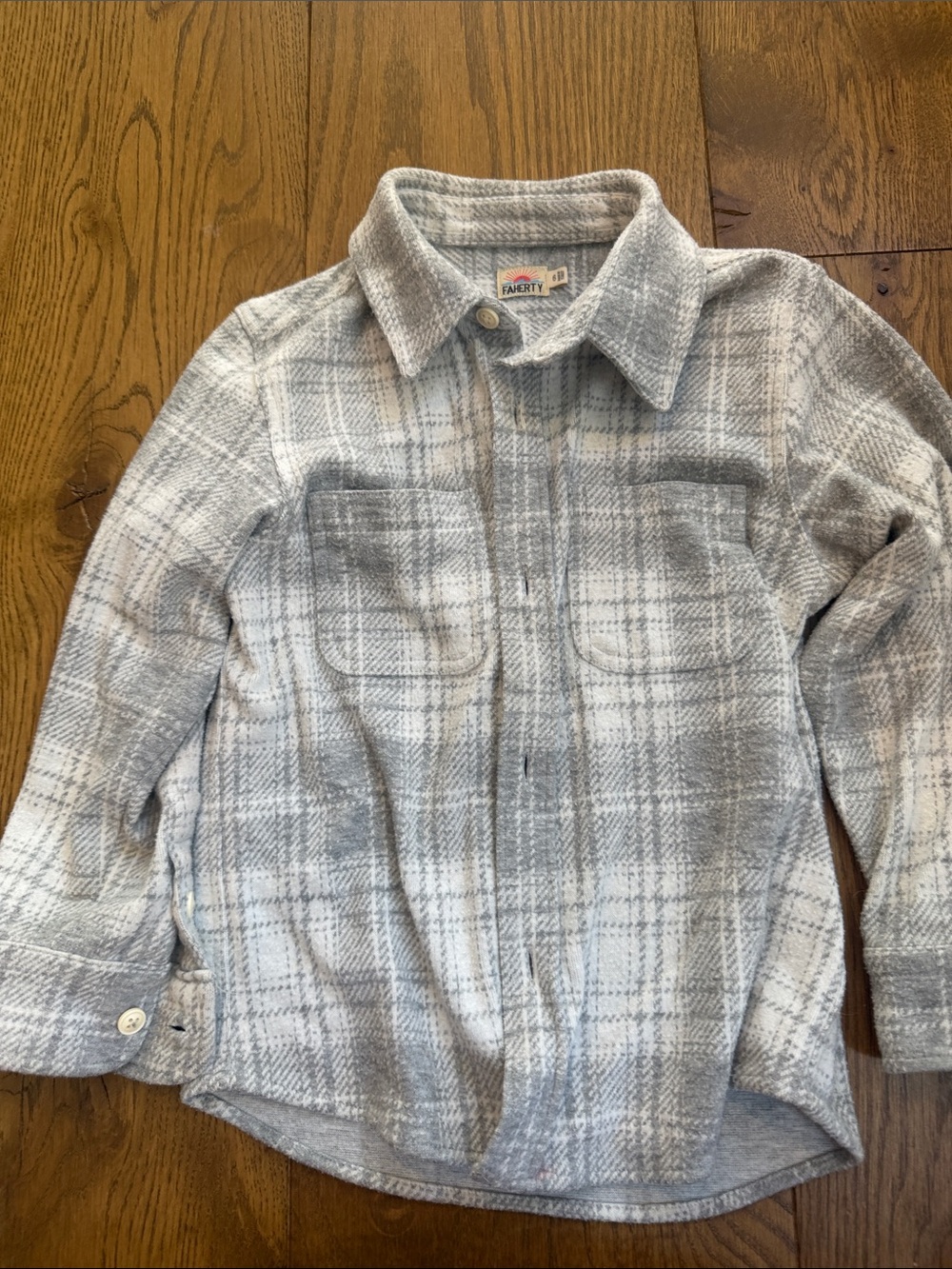 Boys Faherty Gray Plaid Button-Front Shirt Jacket - heavy material size 6